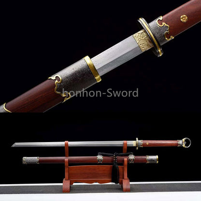 Japanisches Samurai-Schwert Katana aus schwarzem gefaltetem Stahl, Full Tang, handgefertigt, scharfe Klinge, schwarz 