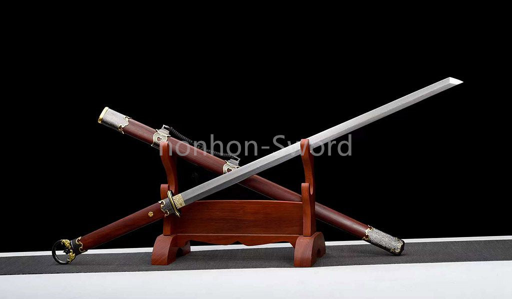 Japanisches Samurai-Schwert Katana aus schwarzem gefaltetem Stahl, Full Tang, handgefertigt, scharfe Klinge, schwarz 
