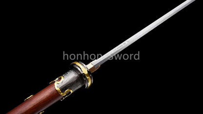 Japanisches Samurai-Schwert Katana aus schwarzem gefaltetem Stahl, Full Tang, handgefertigt, scharfe Klinge, schwarz 