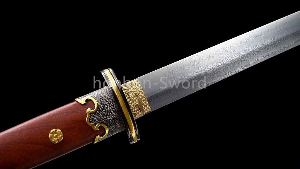 Japanisches Samurai-Schwert Katana aus schwarzem gefaltetem Stahl, Full Tang, handgefertigt, scharfe Klinge, schwarz 