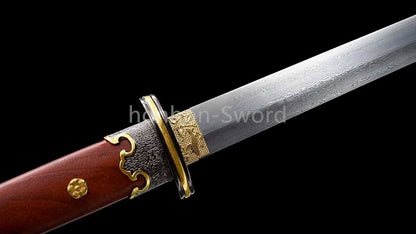 Japanisches Samurai-Schwert Katana aus schwarzem gefaltetem Stahl, Full Tang, handgefertigt, scharfe Klinge, schwarz 