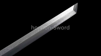 Japanisches Samurai-Schwert Katana aus schwarzem gefaltetem Stahl, Full Tang, handgefertigt, scharfe Klinge, schwarz 