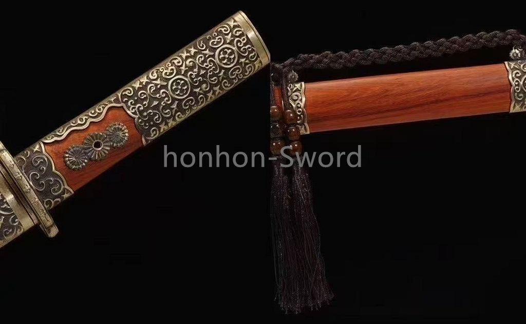 Damascus Folded Steel Tang Dynasty Dao 唐刀 Single-Handed Tang Dao Chinese Dao Sword Brass Fittings