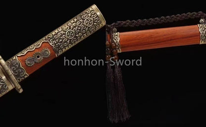 Damascus Folded Steel Tang Dynasty Dao 唐刀 Single-Handed Tang Dao Chinese Dao Sword Brass Fittings