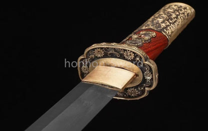Damascus Folded Steel Tang Dynasty Dao 唐刀 Single-Handed Tang Dao Chinese Dao Sword Brass Fittings