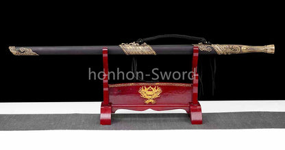 Chinese Jian Damascus Folded Steel Jian Traditional 剑 Real Sword Brass Fittings Double Edge Full Tang