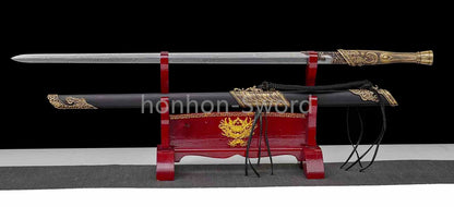 Chinese Jian Damascus Folded Steel Jian Traditional 剑 Real Sword Brass Fittings Double Edge Full Tang