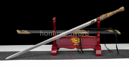 Chinese Jian Damascus Folded Steel Jian Traditional 剑 Real Sword Brass Fittings Double Edge Full Tang