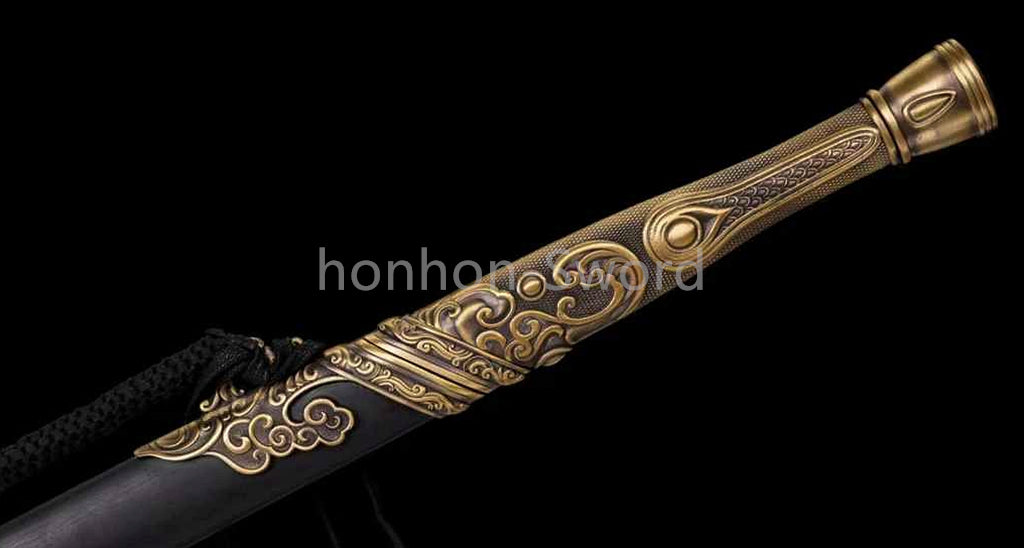 Chinese Jian Damascus Folded Steel Jian Traditional 剑 Real Sword Brass Fittings Double Edge Full Tang