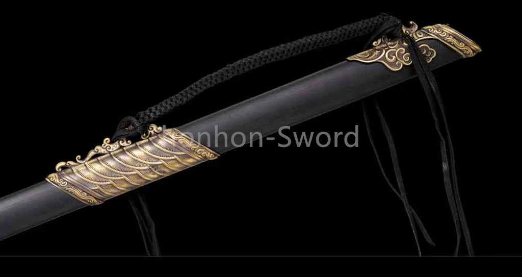 Chinese Jian Damascus Folded Steel Jian Traditional 剑 Real Sword Brass Fittings Double Edge Full Tang