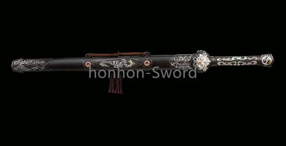 Épée de samouraï japonaise en acier plié noir, katana, lame tranchante faite à la main, noire 