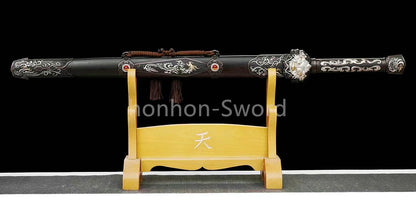 Épée de samouraï japonaise en acier plié noir, katana, lame tranchante faite à la main, noire 