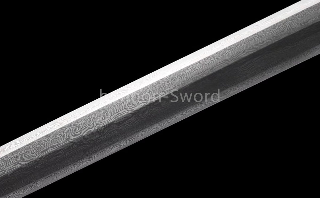 Japanisches Samurai-Schwert Katana aus schwarzem gefaltetem Stahl, Full Tang, handgefertigt, scharfe Klinge, schwarz 