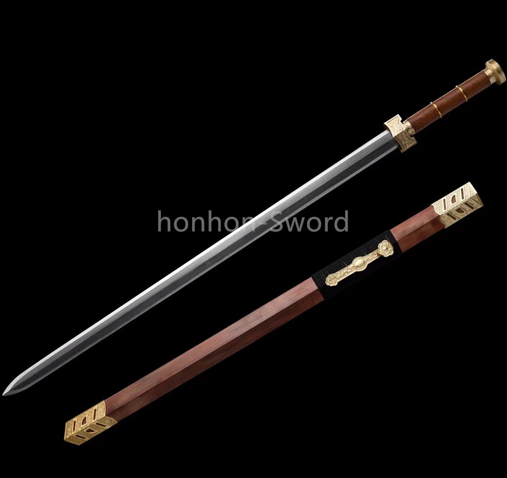 Japanisches Samurai-Schwert Katana aus schwarzem gefaltetem Stahl, Full Tang, handgefertigt, scharfe Klinge, schwarz 