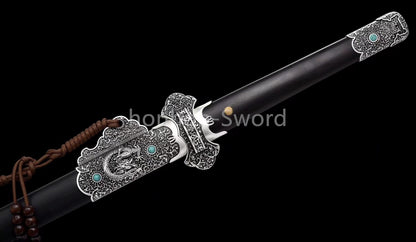 Épée de samouraï japonaise en acier plié noir, katana, lame tranchante faite à la main, noire 