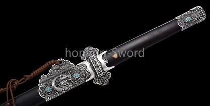 Épée de samouraï japonaise en acier plié noir, katana, lame tranchante faite à la main, noire 