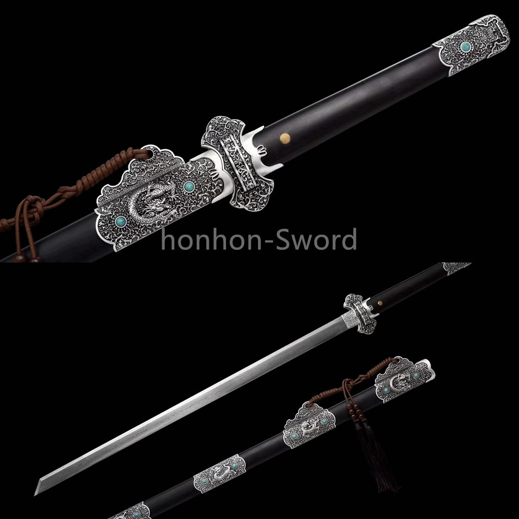 Épée de samouraï japonaise en acier plié noir, katana, lame tranchante faite à la main, noire 