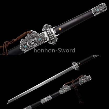 Épée de samouraï japonaise en acier plié noir, katana, lame tranchante faite à la main, noire 