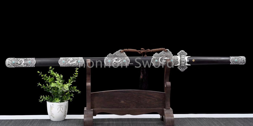 Épée de samouraï japonaise en acier plié noir, katana, lame tranchante faite à la main, noire 