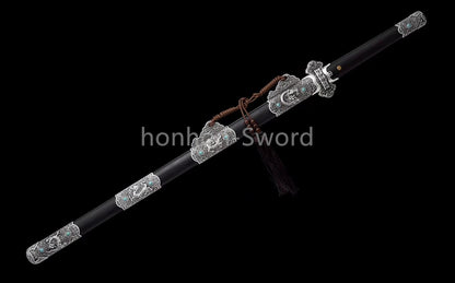 Épée de samouraï japonaise en acier plié noir, katana, lame tranchante faite à la main, noire 