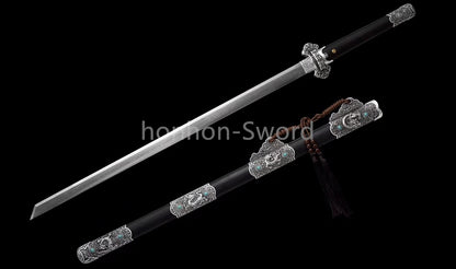 Épée de samouraï japonaise en acier plié noir, katana, lame tranchante faite à la main, noire 