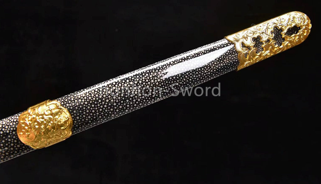 26inch Chinese Sword Qing Dynasty Jian 清剑 Folded Steel Gold-plated Brass Tsuba Double Edge Sharp