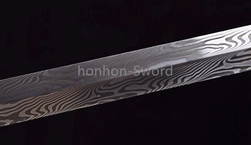 26inch Chinese Sword Qing Dynasty Jian 清剑 Folded Steel Gold-plated Brass Tsuba Double Edge Sharp
