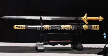26inch Chinese Sword Qing Dynasty Jian 清剑 Folded Steel Gold-plated Brass Tsuba Double Edge Sharp