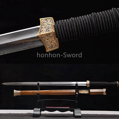 28inch Folded Steel Chinese Han Dynasty Jian 汉剑 Double Edge Chinese Jian Sword Brass Tsuba