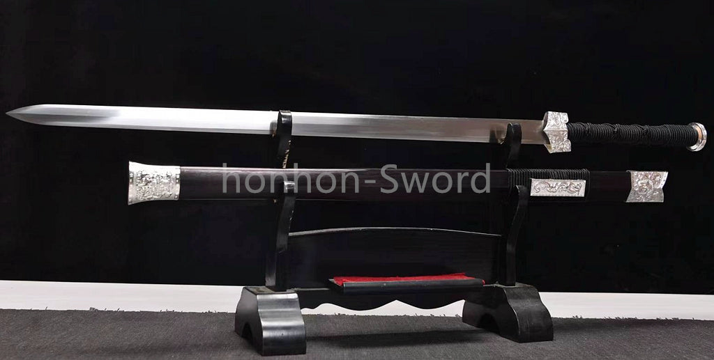 Épée Nagamaki en acier à ressort, véritable épée de samouraï japonaise, forgée à la main pour la bataille, noire, 9260 