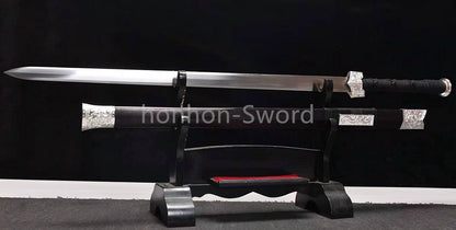 Épée Nagamaki en acier à ressort, véritable épée de samouraï japonaise, forgée à la main pour la bataille, noire, 9260 