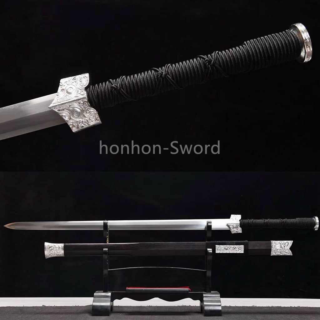 Épée Nagamaki en acier à ressort, véritable épée de samouraï japonaise, forgée à la main pour la bataille, noire, 9260 