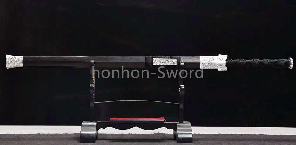 Épée Nagamaki en acier à ressort, véritable épée de samouraï japonaise, forgée à la main pour la bataille, noire, 9260 