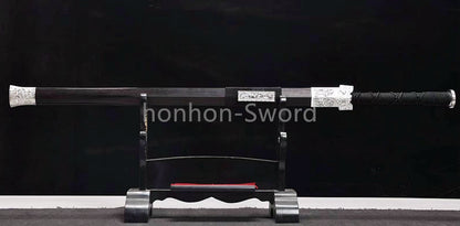 Épée Nagamaki en acier à ressort, véritable épée de samouraï japonaise, forgée à la main pour la bataille, noire, 9260 