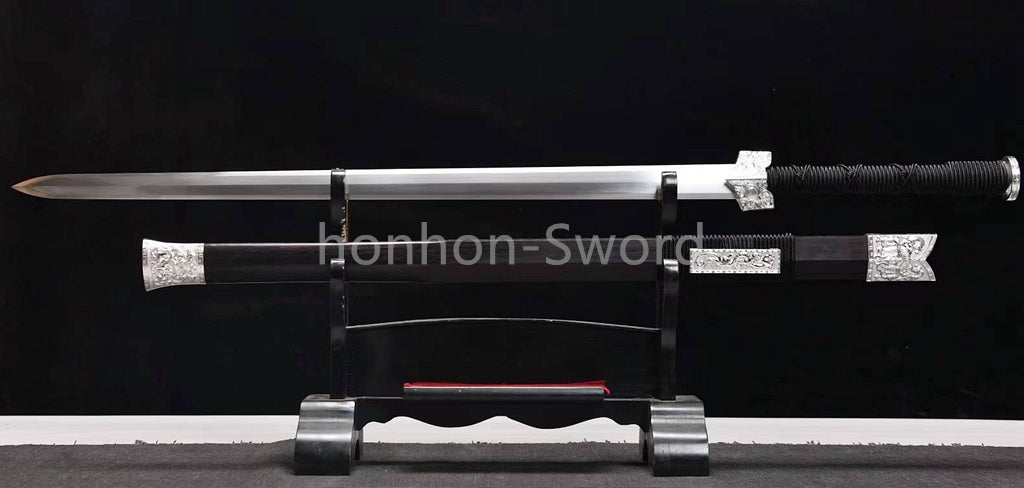 Épée Nagamaki en acier à ressort, véritable épée de samouraï japonaise, forgée à la main pour la bataille, noire, 9260 