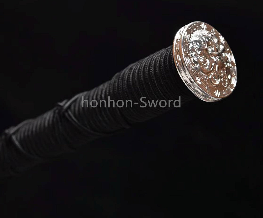Épée Nagamaki en acier à ressort, véritable épée de samouraï japonaise, forgée à la main pour la bataille, noire, 9260 