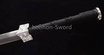 Épée Nagamaki en acier à ressort, véritable épée de samouraï japonaise, forgée à la main pour la bataille, noire, 9260 