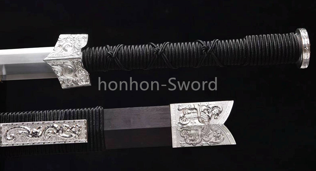 Épée Nagamaki en acier à ressort, véritable épée de samouraï japonaise, forgée à la main pour la bataille, noire, 9260 