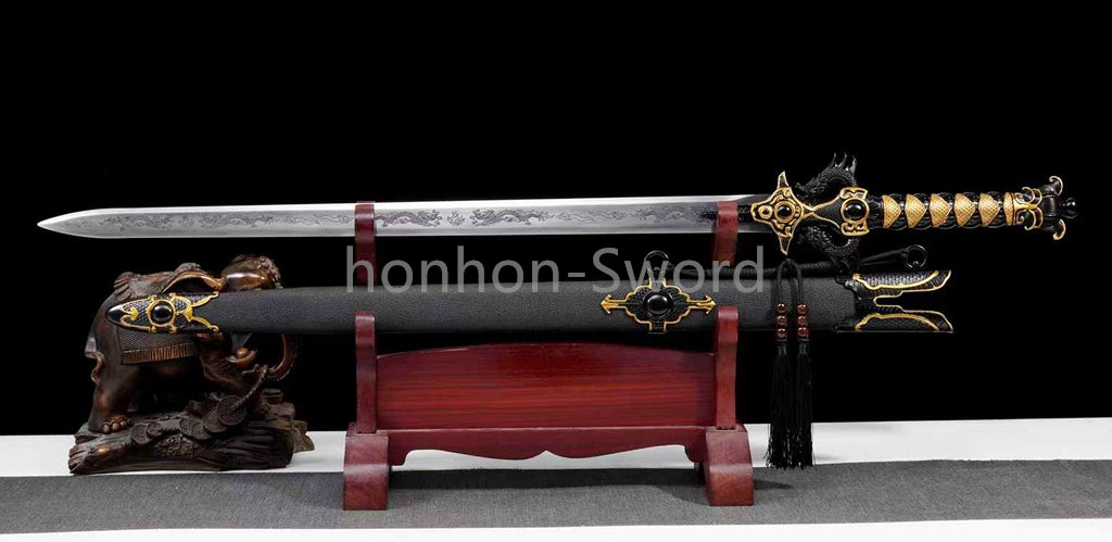 9260 Nagamaki-Schwert aus Federstahl, japanisches echtes Samurai-Schwert, Handschmiedearbeit für den Kampf, schwarz 