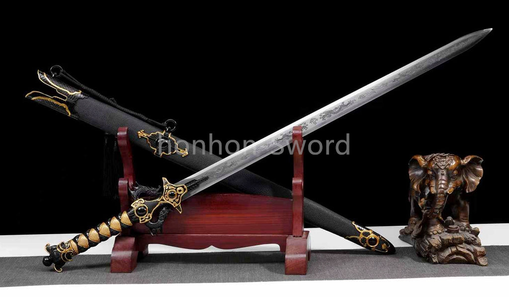 9260 Nagamaki-Schwert aus Federstahl, japanisches echtes Samurai-Schwert, Handschmiedearbeit für den Kampf, schwarz 