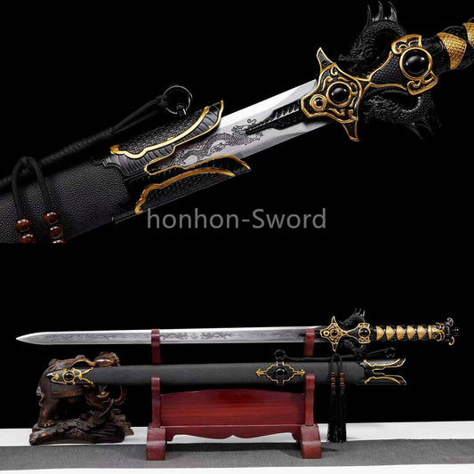 High Manganese Steel Chinese Tang Dynasty Jian 剑 Double Edge Chinese Jian Sword Black