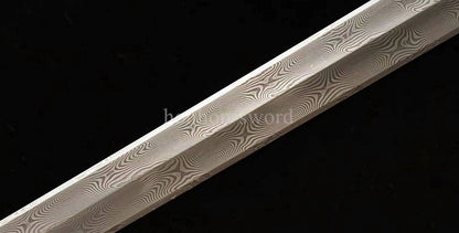 Handgeschmiedetes japanisches Samurai-Schwert Katana aus Damaszener-Faltstahl, scharf, ganz in Schwarz 