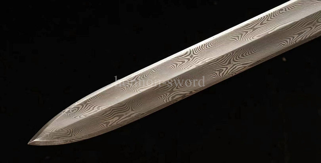 Handgeschmiedetes japanisches Samurai-Schwert Katana aus Damaszener-Faltstahl, scharf, ganz in Schwarz 