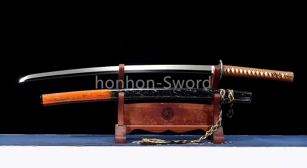 Katana à lame bleue en acier à haute teneur en carbone 1095, épée de samouraï japonais, épée complète noire 