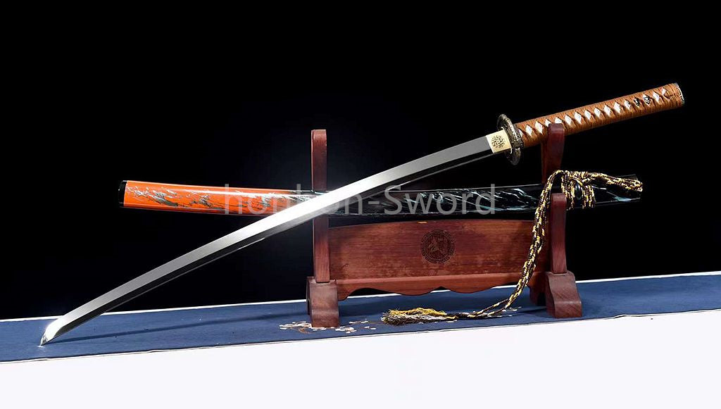 Katana à lame bleue en acier à haute teneur en carbone 1095, épée de samouraï japonais, épée complète noire 