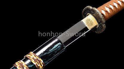 Katana à lame bleue en acier à haute teneur en carbone 1095, épée de samouraï japonais, épée complète noire 