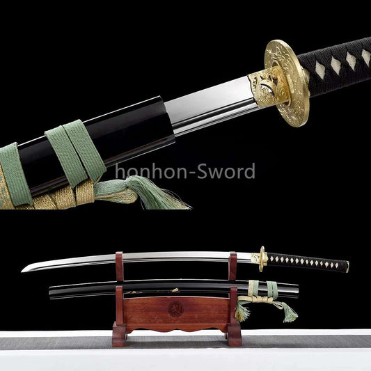 Katana à lame bleue en acier à haute teneur en carbone 1095, épée de samouraï japonais, épée complète noire 