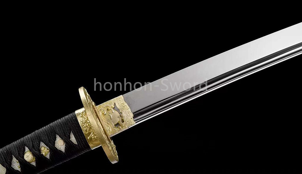 26inch L6 Steel Japanese Katana Samurai Sword Mirror Polished Brass Tsuba Full Tang For Battle