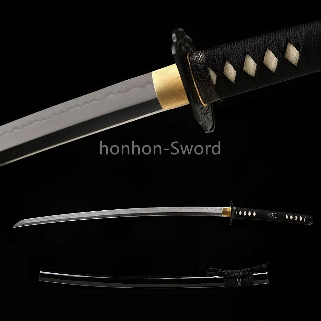 L6 Steel Clay Tempered Japanese Katana Samurai Sword 26inch Brass Tsuba Full Tang For Battle