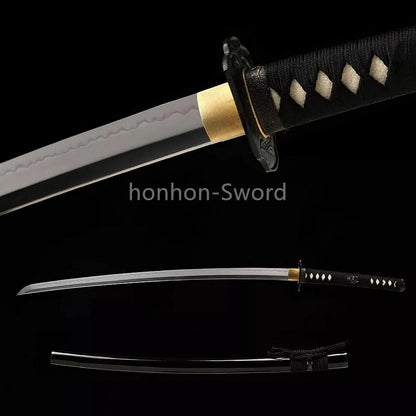 L6 Steel Clay Tempered Japanese Katana Samurai Sword 26inch Brass Tsuba Full Tang For Battle